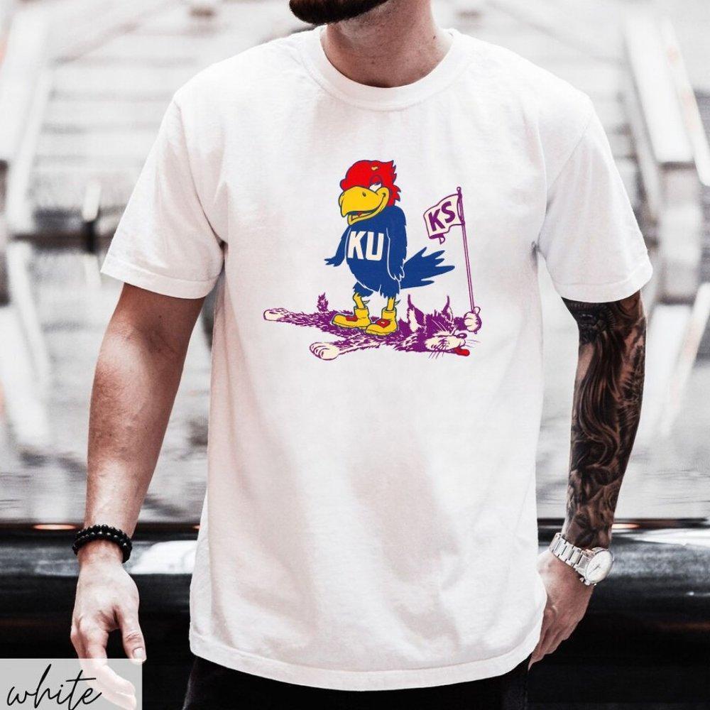 Kansas University Jayhawks Mascot White Shirt, Beat Kansas State Tee Shirt